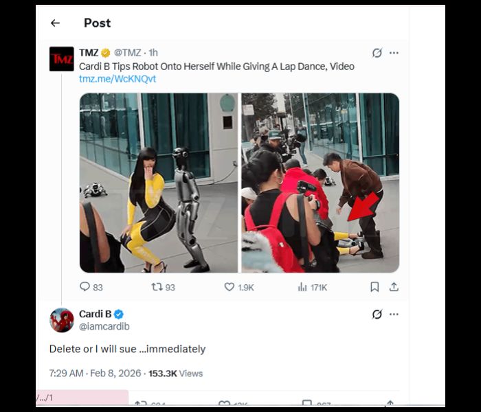 Cardi B threats outlet after fail robot dance video goes viral