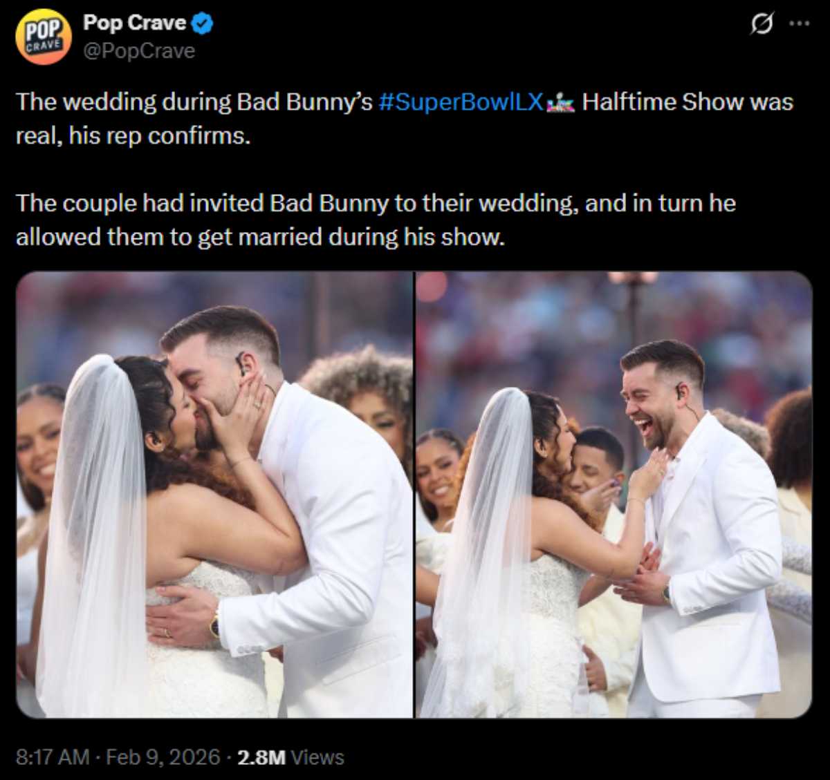 Bad Bunny facilitates marriage in Super Bowl Halftime performance