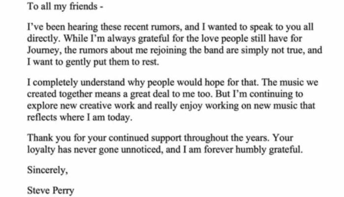 Why Steve Perry is shutting down journey reunion rumours?