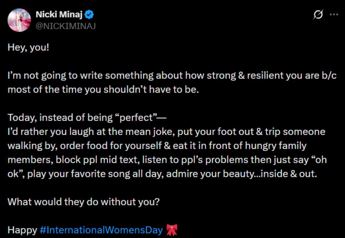 Nicki Minaj encourages people to be ‘mean’ on Women’s day