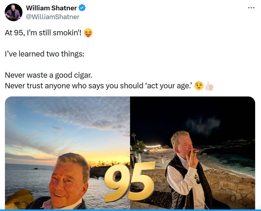 William Shatner shares life lesson on his 95th birthday