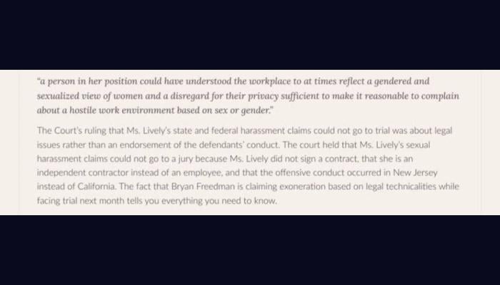 Blake Lively clarifies confusion about harassment claims dismiss