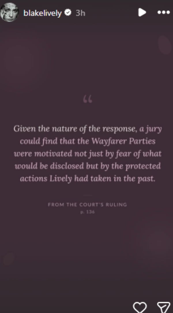 Blake Lively clarifies confusion about harassment claims dismiss