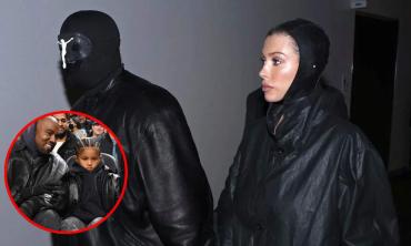 Bianca Censori leaves with Kim Kardashian's children at Ye concert