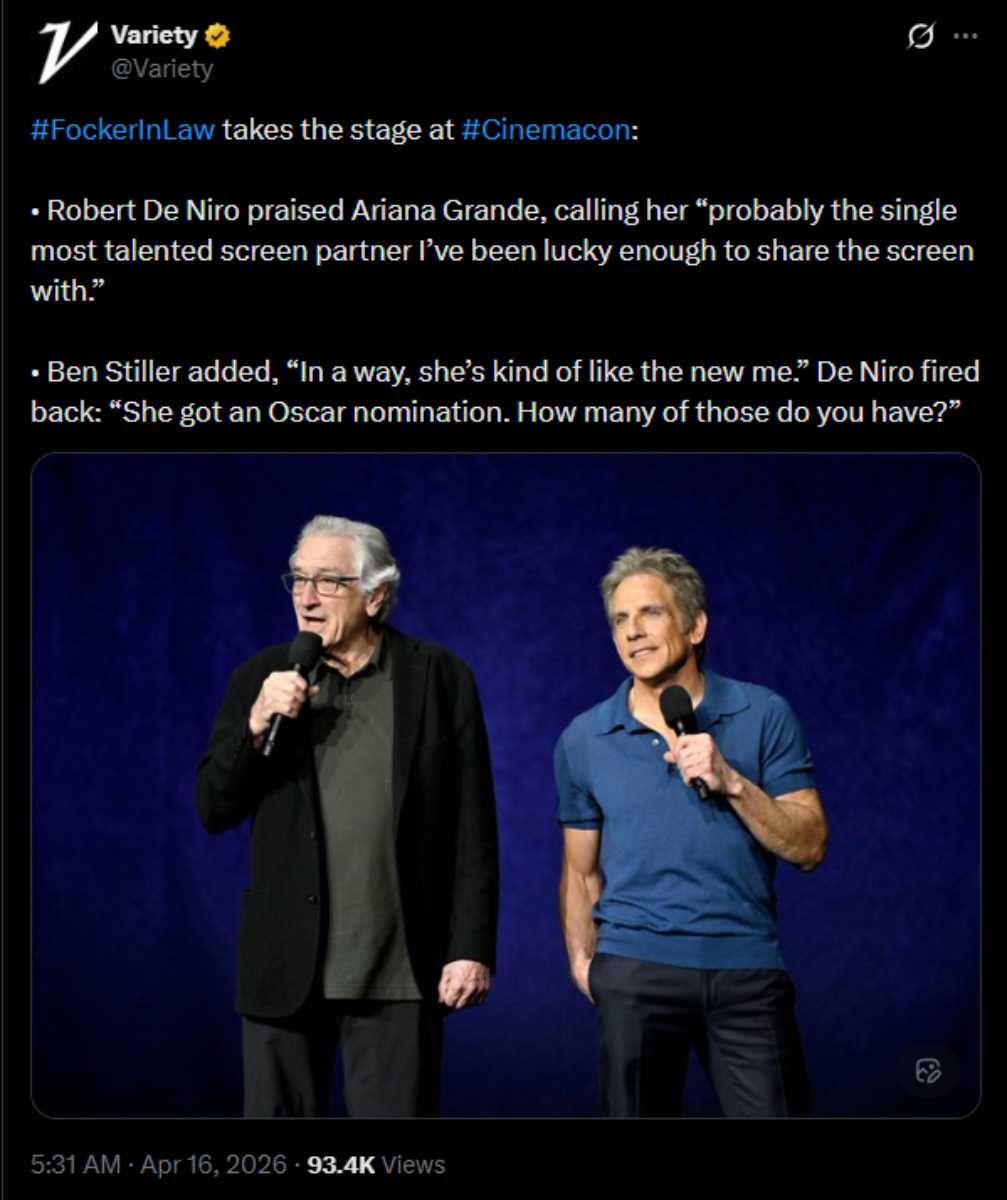 Robert De Niro, Ben Stiller dish on Ariana Grande from ‘Focker-In-Law’