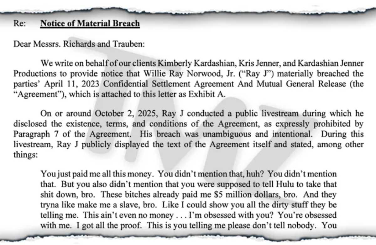 Kim Kardashian sends shocking letter to Ray J over NDA breach