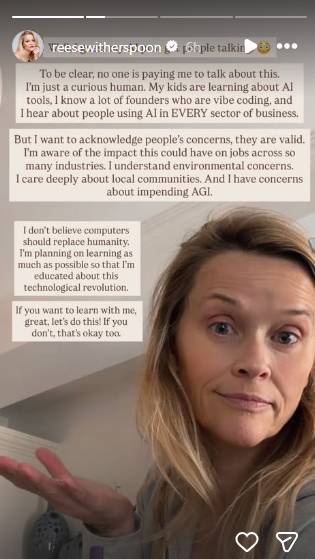 Reese Witherspoon breaks silence after AI backlash