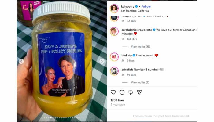 Katy Perry, Justin Trudeau introduce pop politics pickles jar in latest update