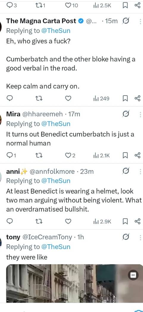 Benedict Cumberbatch bizarre street confrontation with a cyclist goes viral