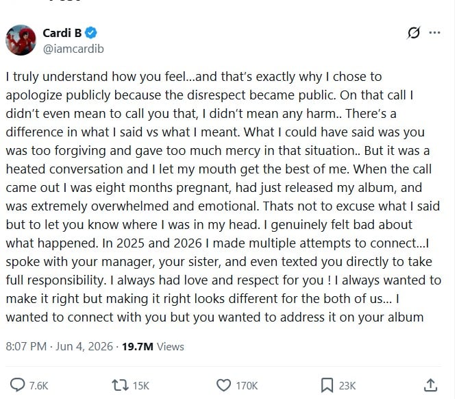 Cardi B breaks silence to Latto beef over Gimme Dat diss