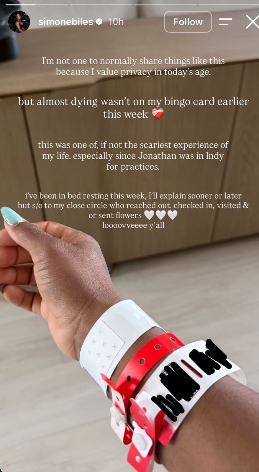 Simone Biles Instagram story