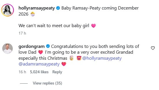 Gordon Ramsay reacts to daughter Holly Ramsay’s pregnancy news