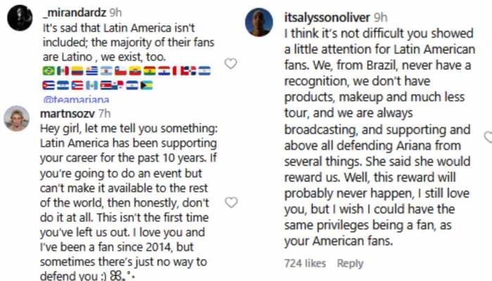 Ariana Grande ignores Latin American fans in album release parties
